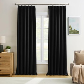 KEQIAOSUOCAI Pinch Pleated Blackout Curtains 90 Inch Long 2 Panels for Bedroom Living Room Thermal Insulated Black Out Window Curtain Pinched Pleat Drape with Hooks (W40 x L90 Inch, Black)