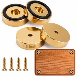 Mifoci 4 Pack 1.5 Inch Large Brass Cutting Board Feet with Non Slip Pads and & Screws, Silicone Feet for Cutting Board, Gold Metal Feets Leg for Kitchen Chopping Blocks, Speakers & Furniture