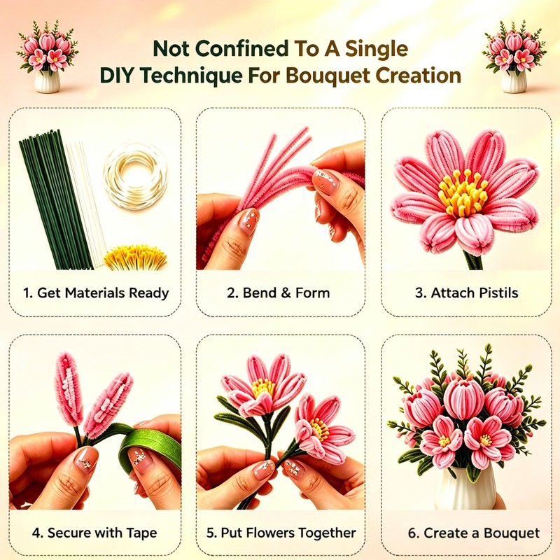 800 PCS Pipe Cleaners Flower Kit, Pipecleaner Flowers Supplies, 13