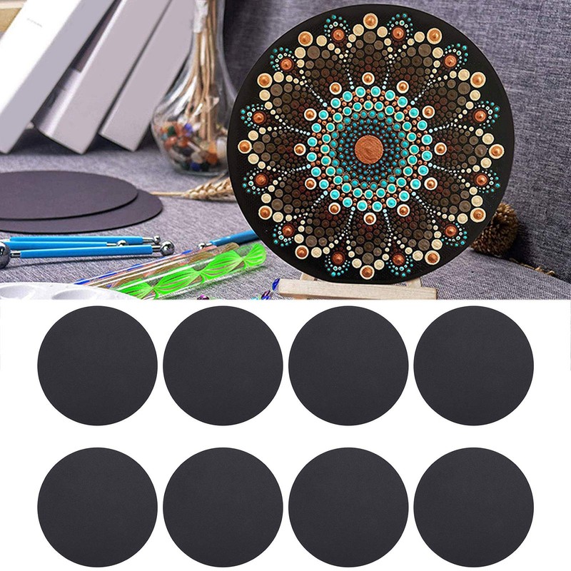 8Pcs Mandala Painting Board Round Black Painting Cardboard Mandala Paper