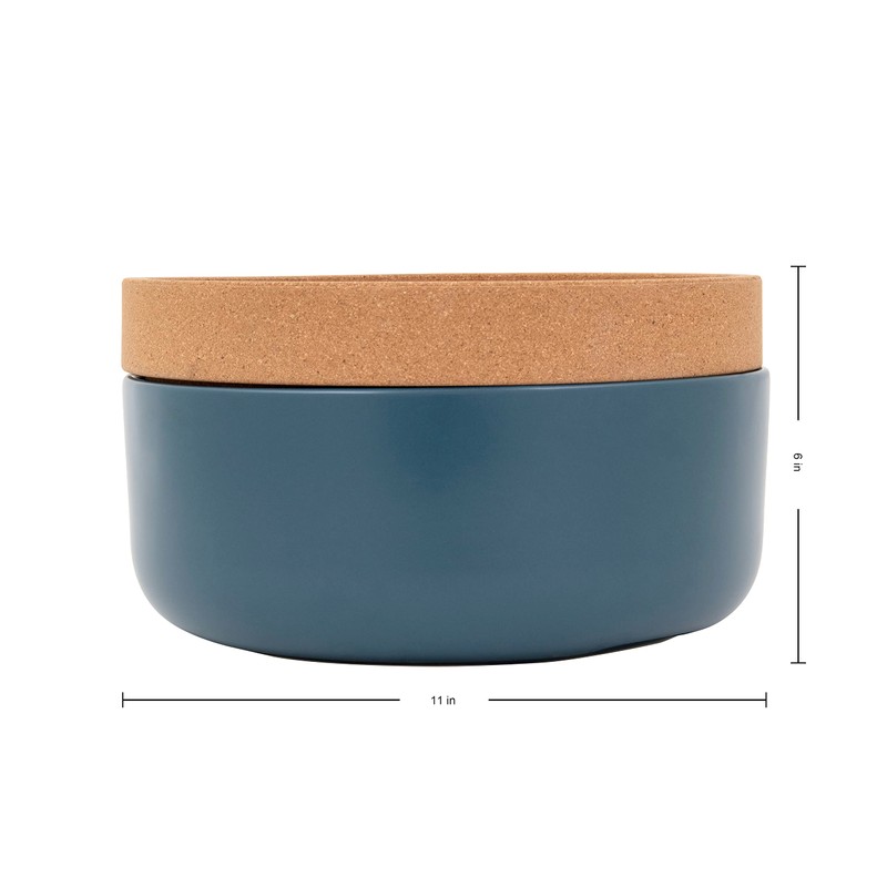 Ceramic and Cork Large Breathable Produce Bowl with Lid to