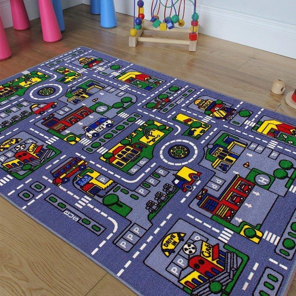 CHAMPION RUGS Kids Race CAR Tracks Driving Fun City Town MAP Non-Slip Area Rug - Have Fun and Play Safely (8 Feet X 10 Feet)