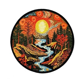3.5" Nature Patch - Embroidered Camping Boy Scout Iron On Sew On Backwoods Hiking River Trees Applique Paches for Holes, Clothing, Dress, Jeans, Hat, Backpacks, Clothes - Nature Iron On Patches