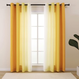 L.Z.E Gold and White Ombre Privacy Sheer Curtains 84 Inches Long 2 Panels Set Gold Light Filtering Non-See-Through Curtains & Drapes for Living Room Bedroom Nursery Grommet Top (55" W x 84" L)