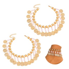 Gold Ankle Bracelets for Women with Tassel and Pear (2 pcs), Boho Anklets Ankle Chains Beaded Anklets for Women Adjustable Size Summer Beach Jewelry Gifts