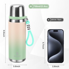 Stainless Steel Flask with Cup 700ml/23.6oz Vacuum Insulated Thermo Bottle Keep hot and Cold Water Bottles Coffee flasks.£¨Gradient Green£©