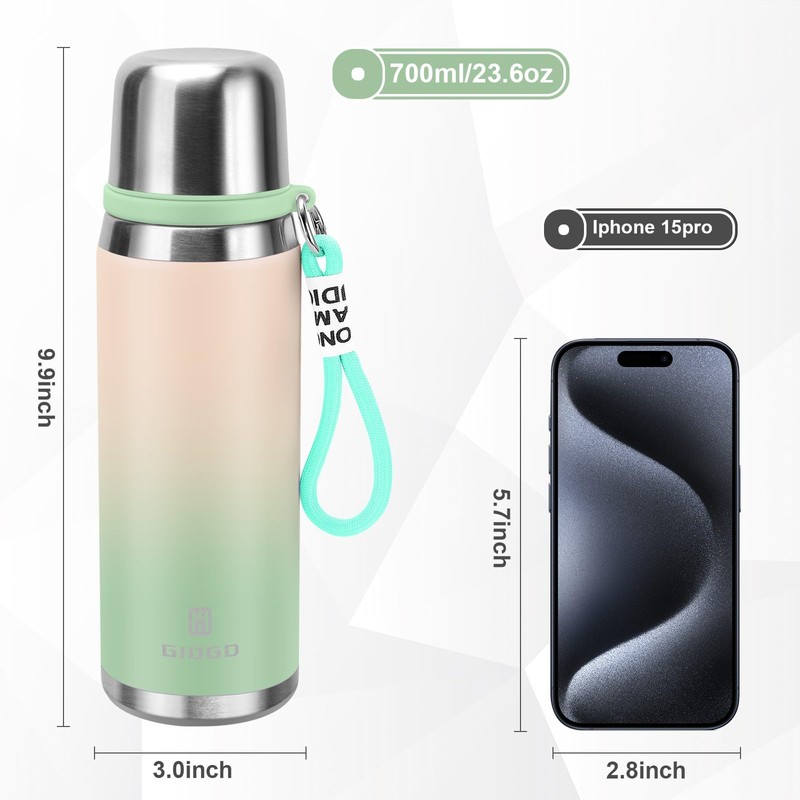 Stainless Steel Flask with Cup 700ml/23.6oz Vacuum Insulated Thermo Bottle