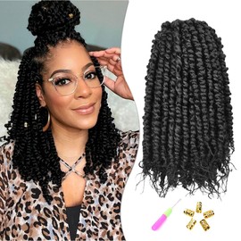 Passion Twist Hair 12 Inch, 8 packs Pre-twisted Passion Twist Crochet Hair for Black Women Pre-looped Crochet Braids Bohemian Twists Synthetic Braiding Hair Extensions (12Strands/Pack,1B#)