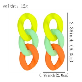 Chunky Acrylic Link Earrings Multicolor Thick Oval Link Chain Earrings Rainbow Resin Geometric Chain Ear Drop Dangle Earrings for Women Funky Jewelry (Yellow Green Orange Earrings)