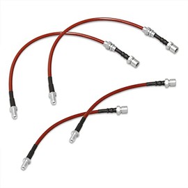 AJP Distributors Red Stainless Steel Braided Oil Disc Drum Brake Lines Hoses Cables Kit 4PCS Front & Rear Set Compatible/Replacement For Corolla AE86 Trueno E80 SR5 JDM 1984 1985 1986 1987 84 85 86 87