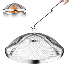 Fire Pit Spark Screen for Solo Stove Bonfire Size, Teisaiko Heavy-Duty 304 Stainless-Steel Mesh Spark Protector, Accessory for Solo Stove Bonfire, with Handle & Poker (for Bonfire 19.5'' Size)
