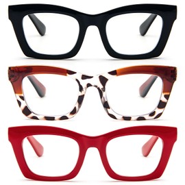 REAVEE 3 Pack Oprah Style Reading Glasses for Women Blue Light Blocking, Oversized Cute Square Fashion Computer Readers with Spring Hinge 2.5