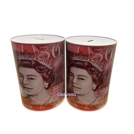 2pcs £50 Note Design Money Tins, Sterling Bank Note Printed, Piggy Bank, Money Saving Box, Coin Jar, Cash Box Large Size