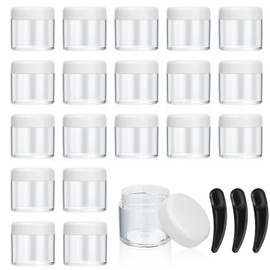 20 Pieces Empty Cream Jars, 40ml Clear Small Plastic Cosmetic Jars Lip Balm Containers with 3 Pieces Mini Spatulas (White)