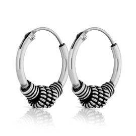 NKlaus Pair of Bali Creole Earrings 12 mm 925 Sterling Silver Medieval Gothic Earrings 2639, Sterling Silver