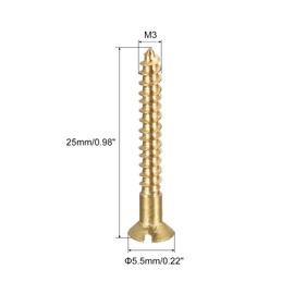 sourcing map Pack of 100 wood screws M3 x 25 mm flat head tapping screws made of brass with slot