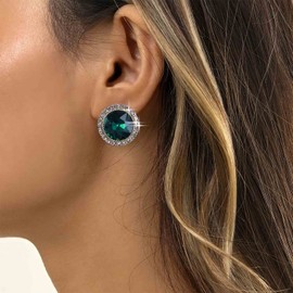 Aneneiceera Vintage Emerald Circle Earrings Gold Emerald Stud Earrings Round Emerald Earrings Geometric Green Crystal Earrings Jewelry for Women and Girls (Green)