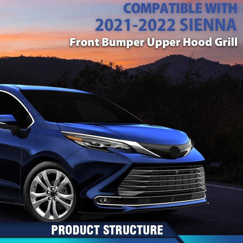 PIT66 Front Bumper Hood Grille Compatible with Toyota Sienna 2021
