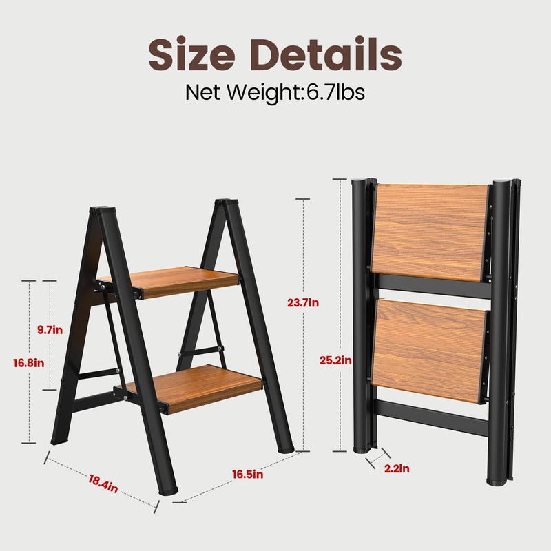 HBTower Step Ladder,Lightweight Aluminum Folding Step Stool with Anti-Slip Wide
