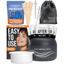 Tress Wellness Kit de cera sin tirantes para cara, cejas y labios para mujeres y hombres – Mini calentador de cera rápido y fácil para cejas, mentón y