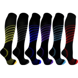 6 Pair Graduated Compression Socks for Men and Women (All Black Designs, Small/Medium)