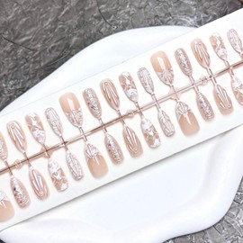 French Tip Press on Nails Medium Almond Ocean Fake Nails Flower False Nails with Starfish Designs White Gradient Glue on Nails Summer Glossy Acrylic Nails for Women Nails DIY 30 Pcs