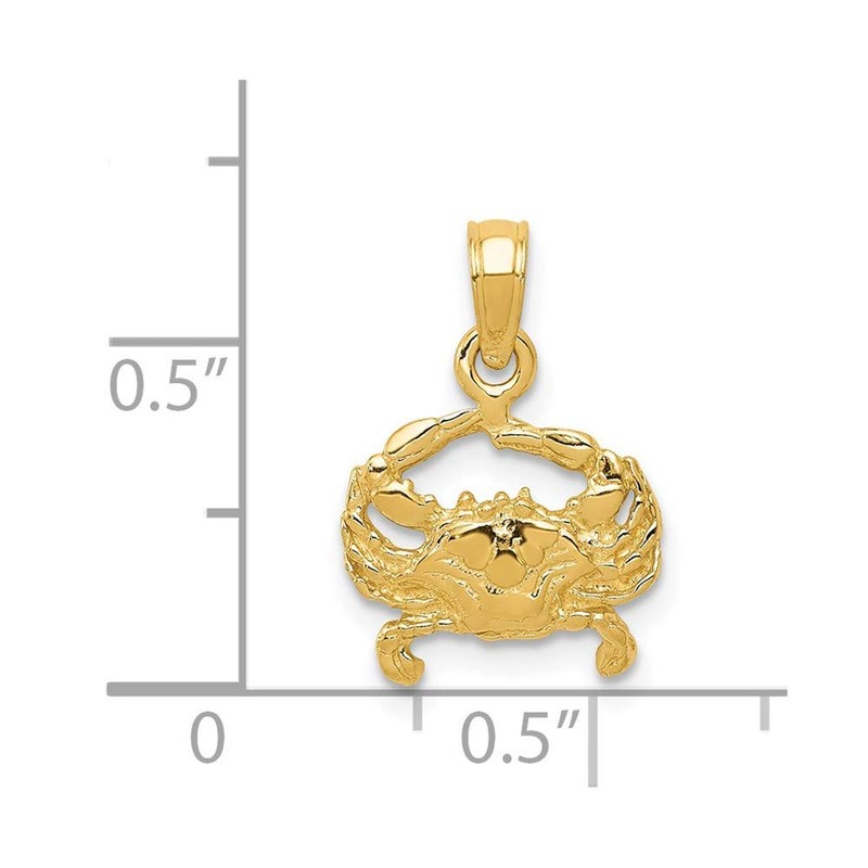Solid 14k Yellow Gold Crab Pendant (11mm x 16mm)