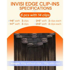 Full Shine Human Hair Clip in Extensions Brown Balayage 16 Inch Seamless Injection Clip in Hair Extension Dark Brown Ombre to Light Brown with Caramel Blonde Invisible Hair Extensions 6 Pcs 120 G