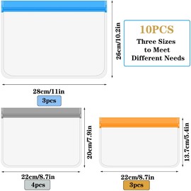 10Pack Reusable Food Storage Bag, Ziplock Sandwich Bag, 3 Size Reusable Freezer Bags Leakproof Storage Bag, Large Reusable Food Bags, BPA Free Freezer Bag for Sandwich, Snack, Liquid, Fruit, Lunch