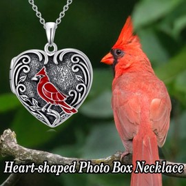 TOUPOP Cardinal Locket Necklace Sterling Silver Heart Locket Necklace with Picture Vintage Photo Lockets Jewelry Gifts for Women