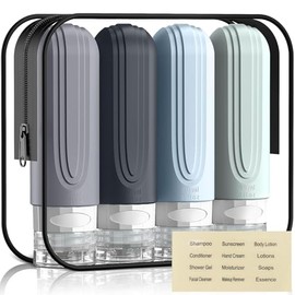 4 Piezas Botellas de Viaje de Silicona, Artículo Tocador Rellenables 90ml | Juego Botes Rellenables Portátil,Botellas de Viaje Silicona a Prueba de Fu