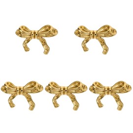 DOITOOL Gold Bow Knobs for Dresser: Bow Shape Cabinets Knobs Metal Bow Drawer Knobs Decorative Bow Knobs Bow Dresser Knobs Vintage for Home Kitchen Cabinets - 5 Pack