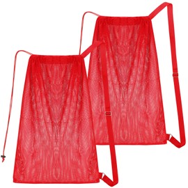 NATURAL STYLE 2 Packs Swim Bag Mesh Drawstring Backpack Oversized 18" x 26", Large Mesh Drawstring Backpack for Beach, Swimming, Gym, and Workout Gear (Red)