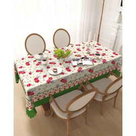 Xiazhilaio French Rectangle Tablecloth 60x102 Inch - Linen Rustic Farmhouse Nappe de Table with Dust Proof, Wrinkle Free, Anti-Fading, Waterproof Floral Table Cover for Kitchen Dinning Party Outdoor