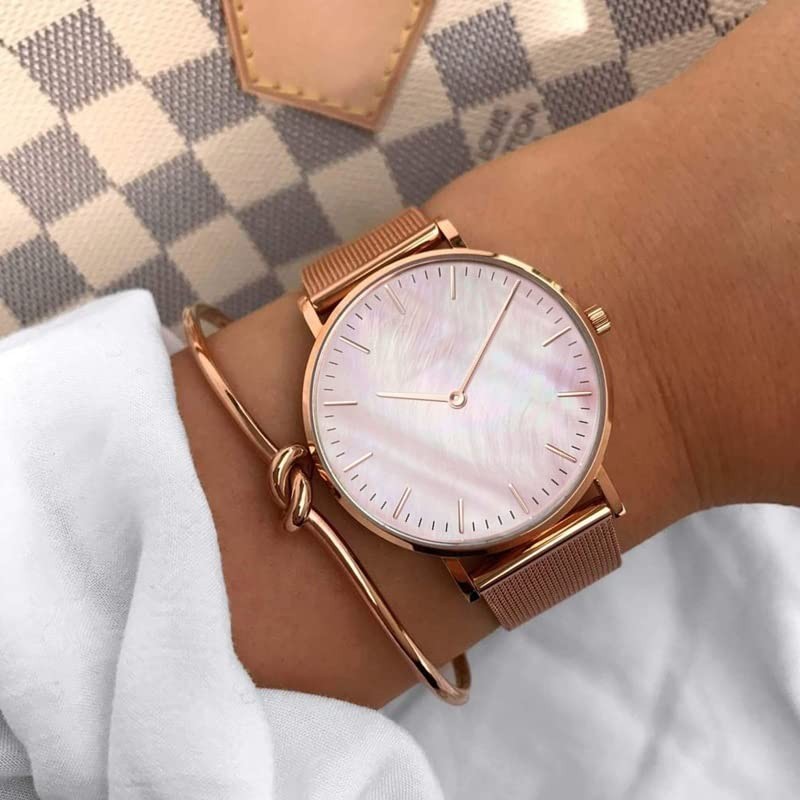 Basfur Dress Watch Fe-Montre-063-01, Rose gold band / white dial,
