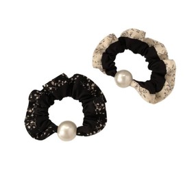 YNOBUN Hair Elastic Scrunchie, High Elasticity and Easy to Use, Large Pearl Hair Band, Retro Temperament, Wrinkle Cloth Craft, Pearl Hair Elastic, Scrunchies, Fashionable, Elastic Band That Does Not