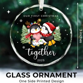Our First Christmas Together Penguin Couple Ornament - Engaged 2025 - Wedding, Engagement Gifts for Couples, Husband, Wife