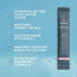 Vitamax Health Optimal Energy - Lemonade - Sugar Free Hydration Recovery Powder Stick Packs | B Vitamin Complex Electrolyte Drink Mix | Easy Open Single-Serving | Non-GMO | 30 Servings