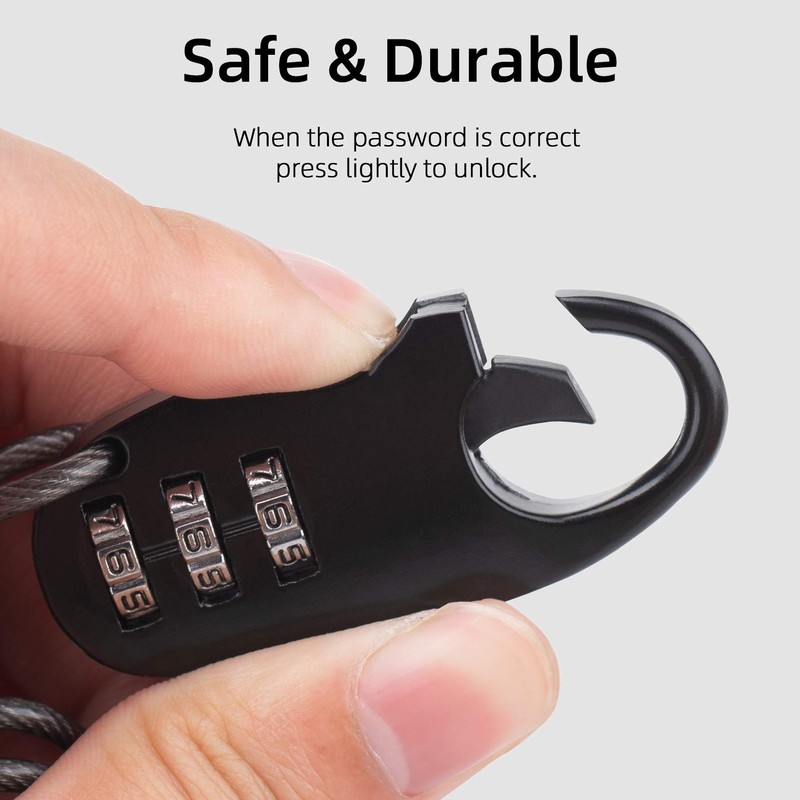 ROCKBROS Helmet Lock Cable Lock Lightweight Combination Lock with 3