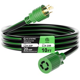 10FT NEMA L14-20 Generator Extension Cord, L14-20P to L14-20R 4-Prong Twist Lock Power Cord, 20 Amp, 125/250V, 2500/5000 Watts, Heavy Duty 12/4 SJTW for Portable Generators, Power Outage, ETL Listed