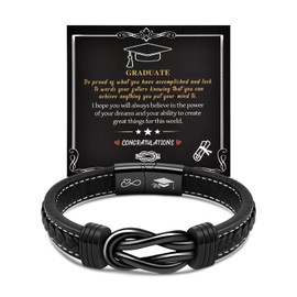 CheersLife Graduation Gifts for Him High School, College Graduation Gifts for Men Class of 2024 Leather Knot Bracelet, Graduation Gifts for Son Boyfriend Brother Grandson Friends Classmate (Black)