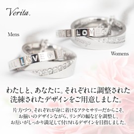 Verita. Pair Necklace, Double Ring, Couple, Engraved, Matching, Set of 2, Popular, Accessories, Stainless Steel, CZ Diamond, Stylish, Birthday, Anniversary, Gift, Jewelry Box Included, Cubic Zirconia