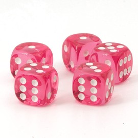 WeLoveBeads XL Dice (20 mm) in Pink Transparent/White Dots - Made in Germany - Pack of 5