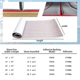 KXKZREN Boat Flooring EVA Foam Decking Sheet Faux Teak Marine Mat Marine Carpet Cooler Tops Non-Slip Self-Adhesive Flooring for Motorboat RV Yacht Kayak Swim Platform 94" x 47"/44"/35"/23"/16"