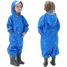 Sayyea Toddler Rain Suit Baby Rain Suit Kids Rain Suits with Hood Waterproof Coverall One Piece Rain Suit for Kids(1-9 Years) Blue