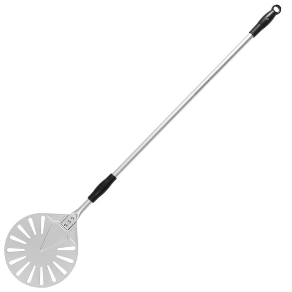 Pizza Peel 9-Inch(23cm) Aluminum Round perforated Turning Pizza paddle Oven Accessories ,With Non-Slip Heat Resistant Handle,Long Handle 47-Inch(120cm)Detachable,for Making Homemade Pizza Bread