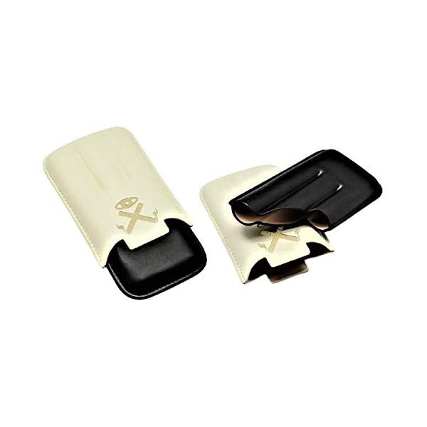 Classy White and Black Leather Cigar Holder Travel Case Perfect for Any Cigar Lover (Holds 3 Cigars)