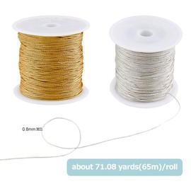 SUPERFINDINGS 2 Rolls Total 142 Yards Nylon Thread 0.8 mm Bead Cord with Metal Cords Golden and Silver Chinese Knot Thread for Jewellery Making