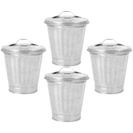 MAGICLULU 4 Pcs Mini Trash Can with Lid Metal Garbage Can Pencil Cup Holder Desktop Wastebasket Galvanized Flower Pot Planters for Home Office Kitchen
