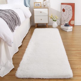 GarveeHome Hallway Runner Rugs Fluffy Runner Rug 2x8 Feet for Living Room, Shaggy Furry Area Rug Carpet Non Shedding Fuzzy Plush Accent Rug for Kitchen Laundry Entryway Decor, White